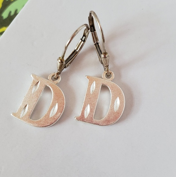 Sterling Silver Diamond Cut Initial Earrings - Picture 2 of 7